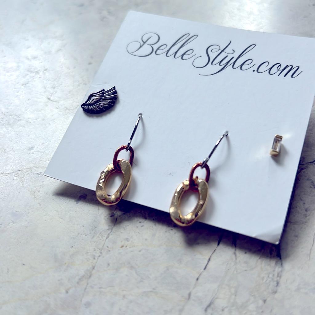 Bellestyle Distressed Link Drop Earrings 4 Pack
